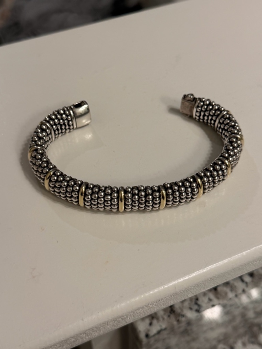 Gold Station Caviar Bracelet | 15mm | 18k & Sterling Silver - Picture 11 of 12
